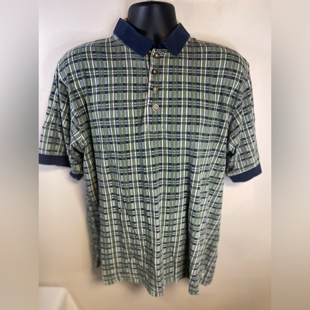 Vintage Hole In One Plaid And Striped Golf Polo 90’s 100% Cotton Men’s Size M